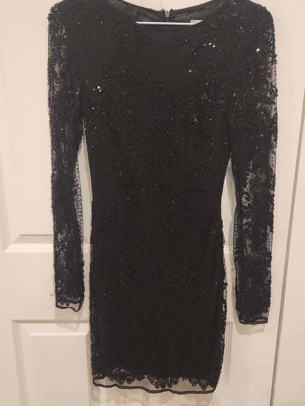 Altar'd State Ania Black Beaded Sequin Long-Sleeve Mini Dress XS